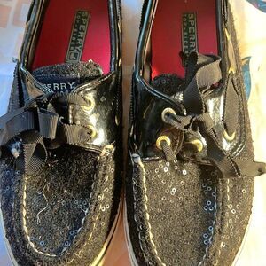Sperry Top-Sider Bahama Boat Shoes Women's Size 7 Black Sequin Casual Sneakers